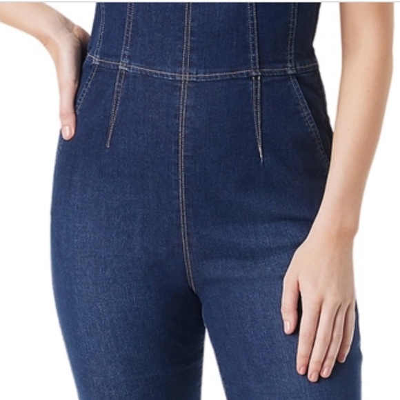 New Colleen Smocked Back Denim Flare Leg Jumpsuit Jessica Simpson size 27 - Picture 4 of 10